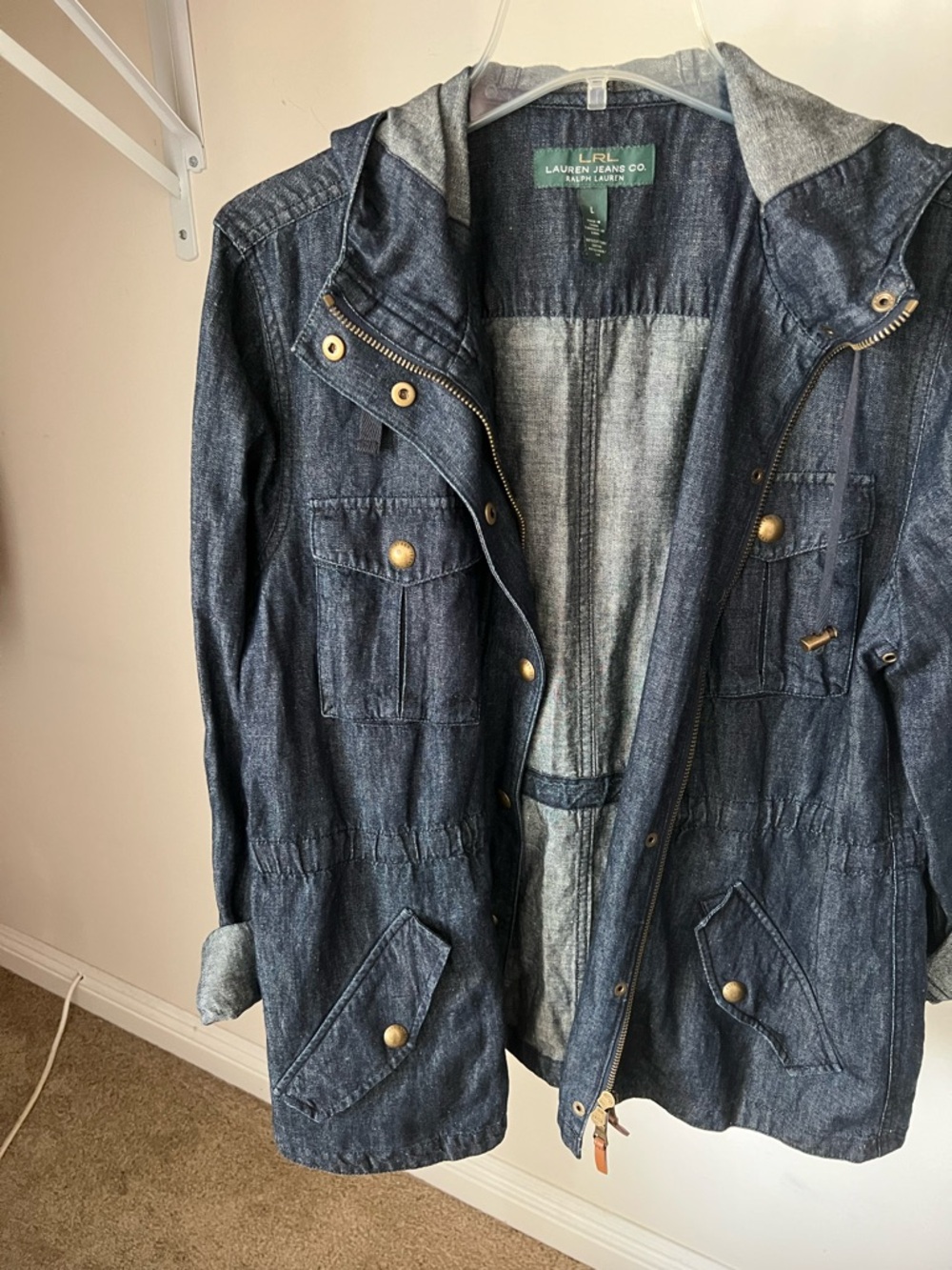 Ralph Lauren women Denim dark blue Field Jacket with Hood NWOT